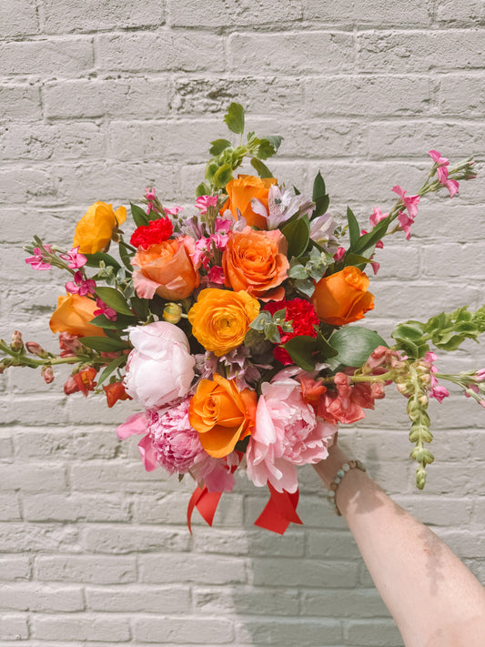 Bright and Cheery- Designer's Choice Wrapped Vase Arrangement