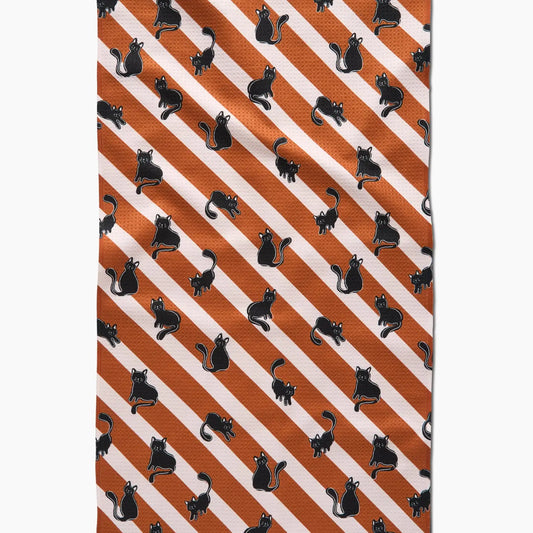 Striped Black Cats Orange Tea Towel