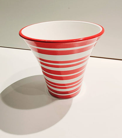 Red & White Striped Clay Pot