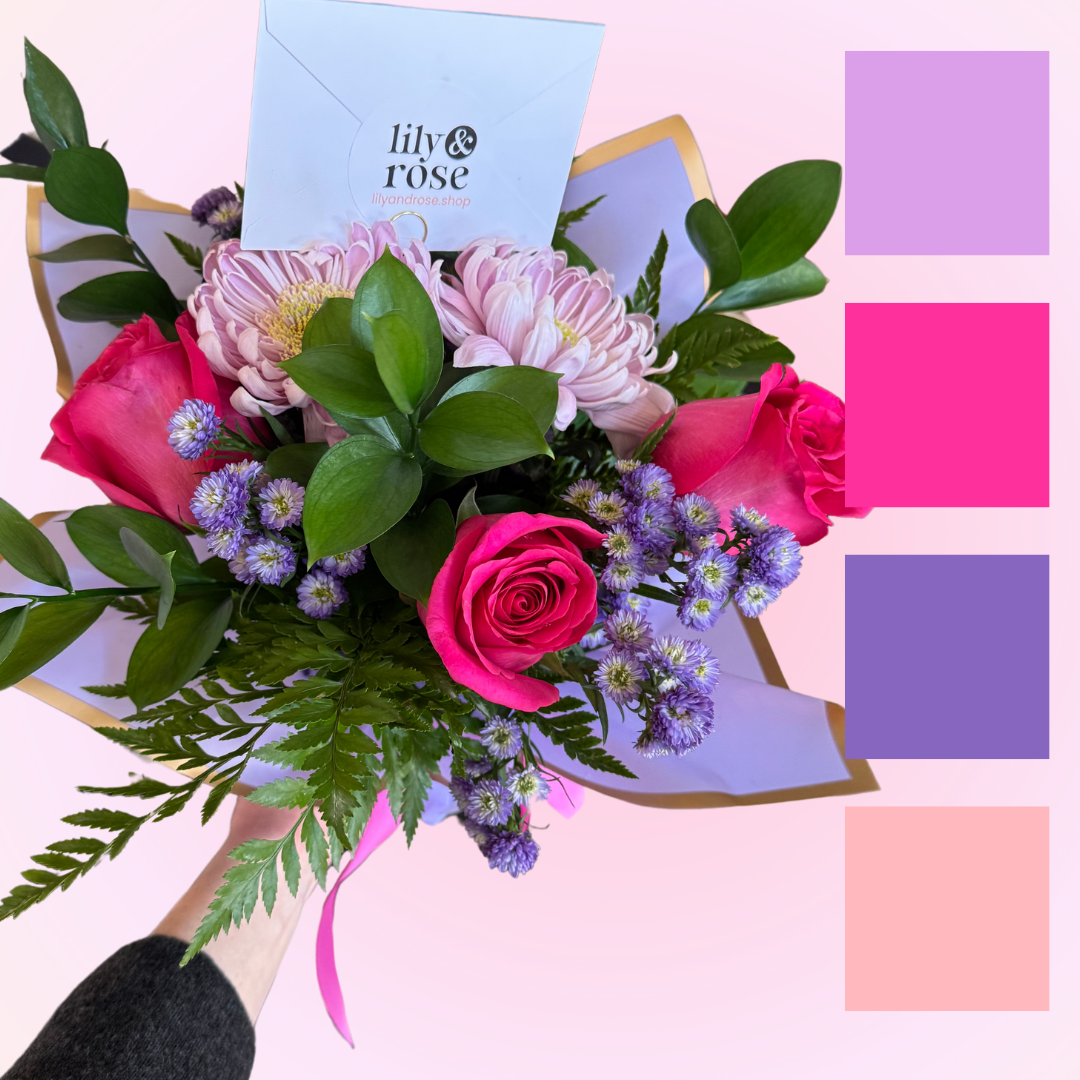 Be Mine- Pink and Purple Designer’s Choice Flower Arrangement