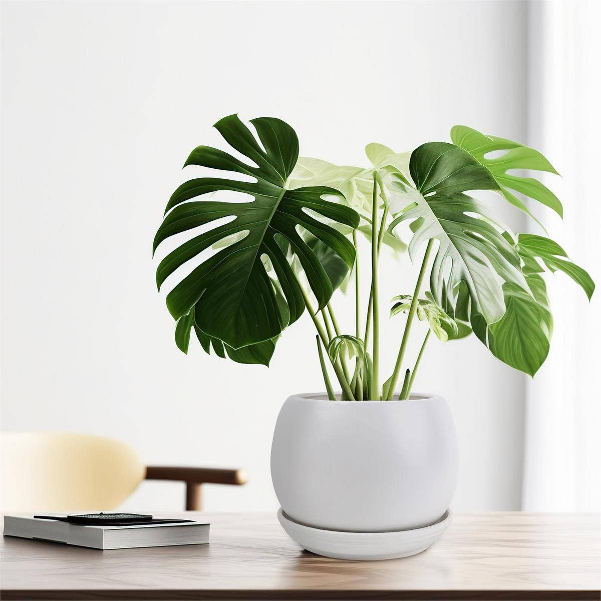 White Round Matte Ceramic Planter- 6in