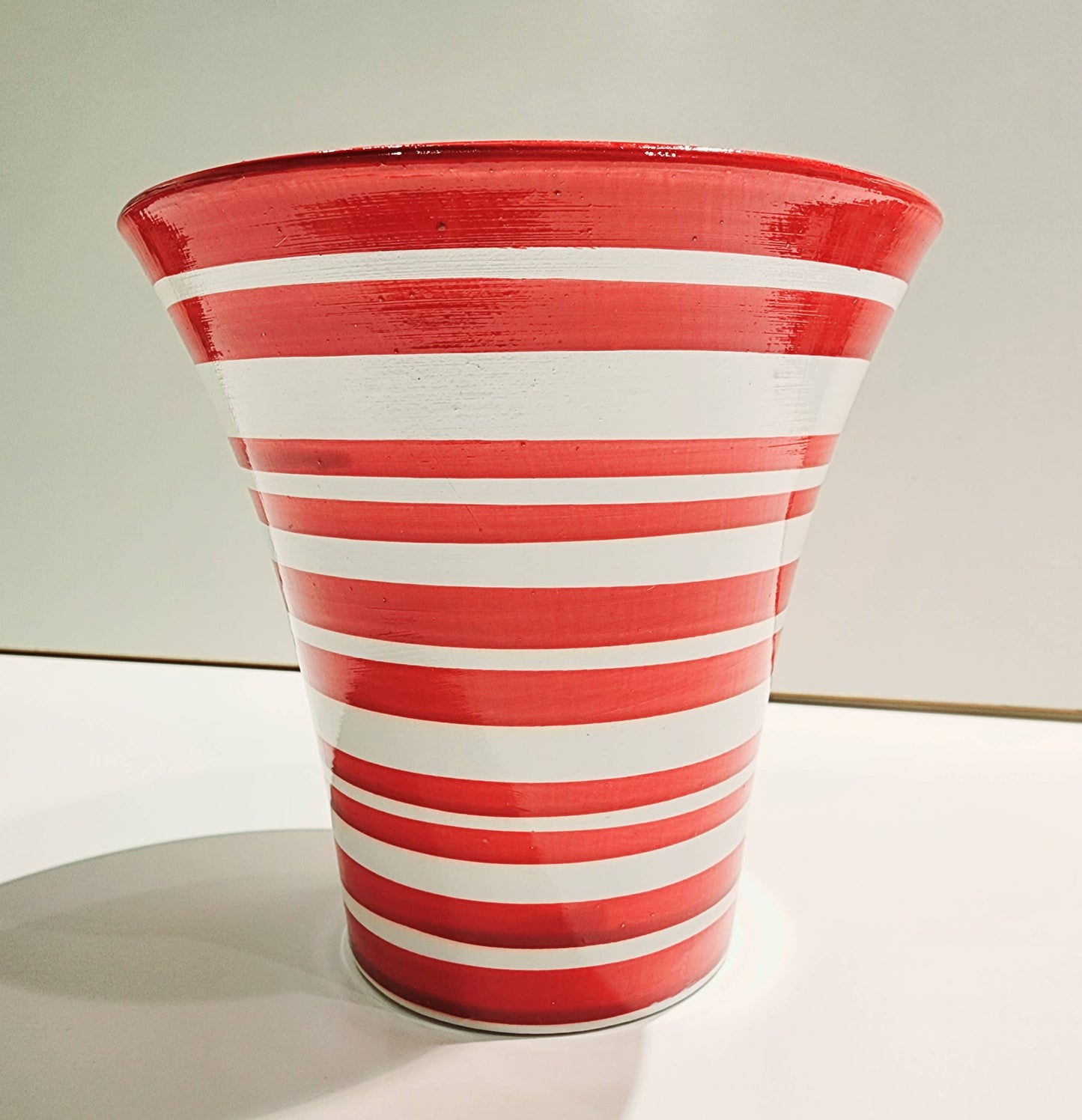 Red & White Striped Clay Pot