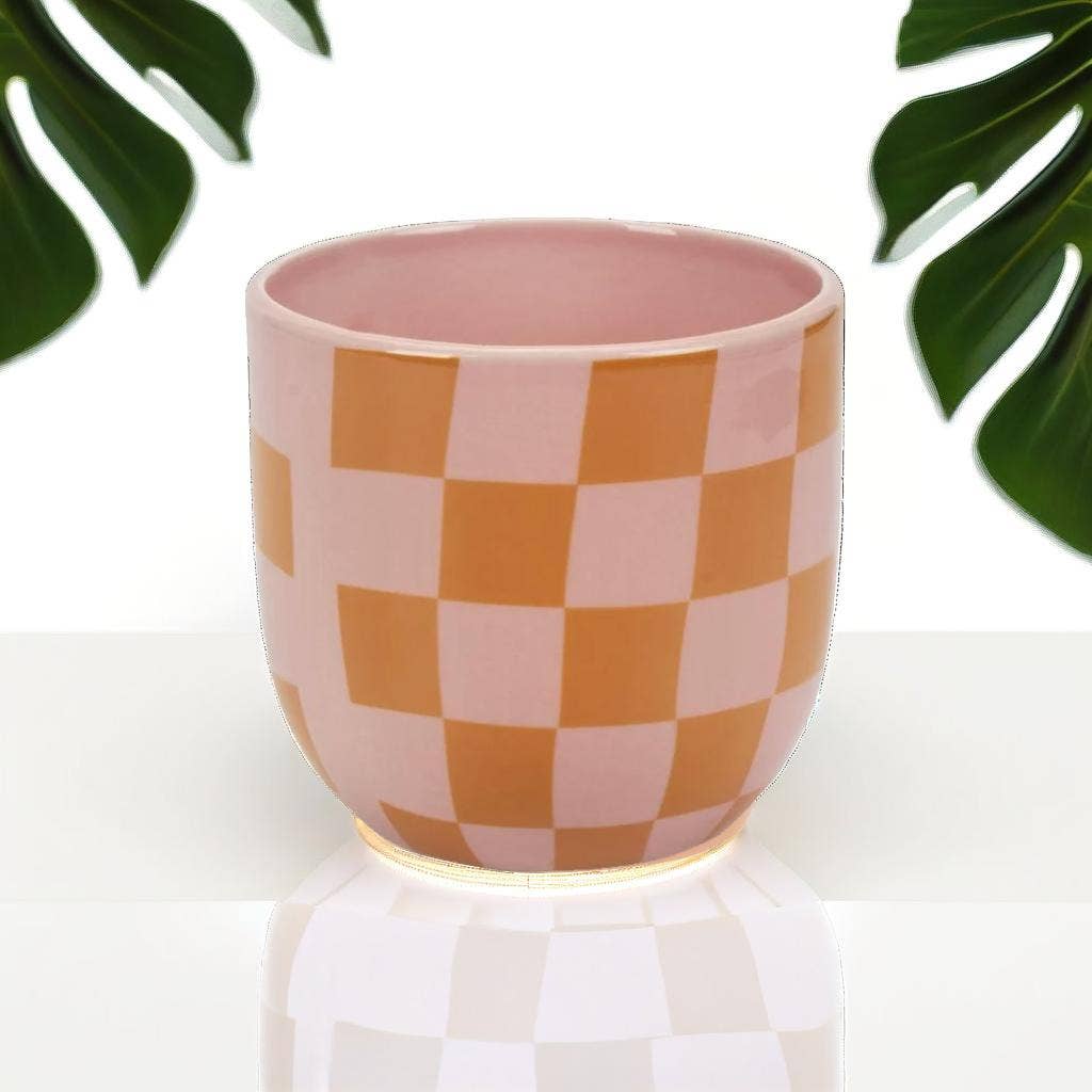 Checkered Print Ceramic Planters- 4.5in Diameter