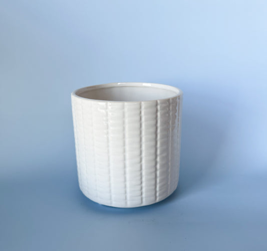 Textured White Ceramic Planter- 5in