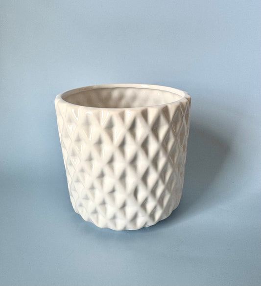 Geometric White Ceramic Planter- 5in