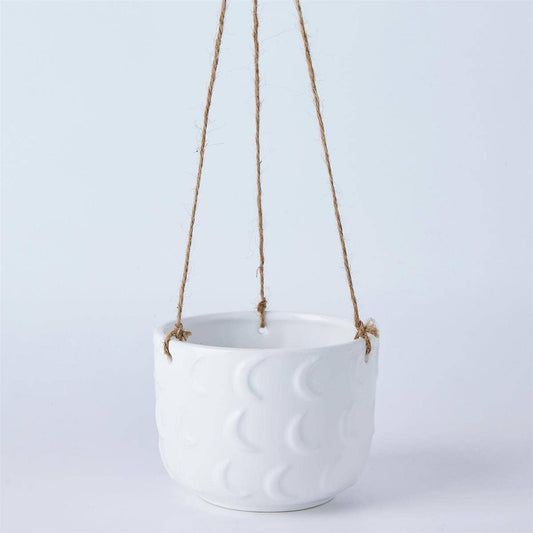 Ceramic White Moon Hanging Planter- 5in