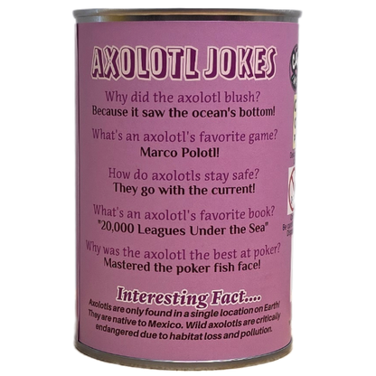 Canned Axolotl | Stuffed Animal Plush w/Jokes | Unique Gift