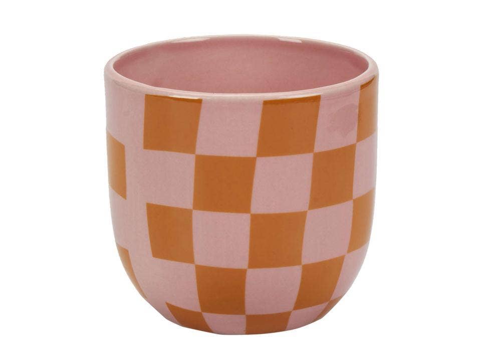 Checkered Print Ceramic Planters- 4.5in Diameter